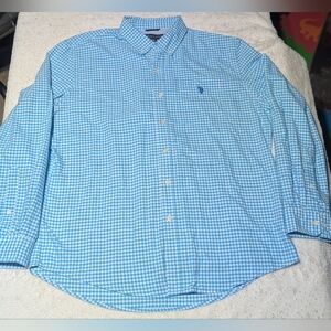 U.S. Polo Assn Men’s XL Blue White Gingham Button Down Shirt Long Sleeve